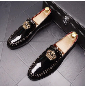 New Luxury Men Patent Leather Embroider Crown Toe Patent Leather Shoes