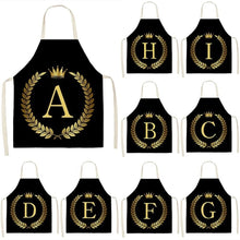 Load image into Gallery viewer, Golden Crown Letter Aprons in Black
