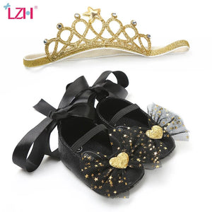 Soft-Soled Toddler Shoes & Crown Tiara 2Pcs  +colors