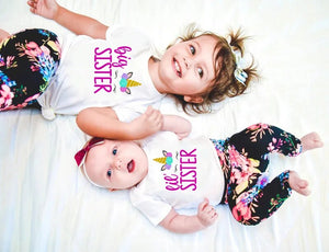 Matching Big Sister Little Sister Girls T shirt & Baby Rompers