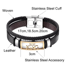 Load image into Gallery viewer, Men&#39;s King &amp; Crown Accessory Leather Bracelets
