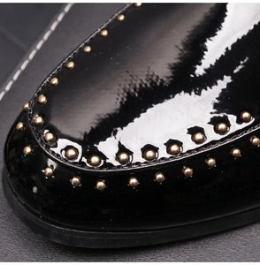 New Luxury Men Patent Leather Embroider Crown Toe Patent Leather Shoes