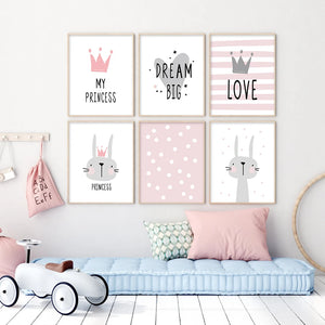 Pink Cartoon Nursery Girl Wall Pictures