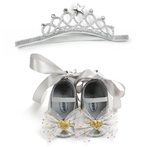 Soft-Soled Toddler Shoes & Crown Tiara 2Pcs  +colors