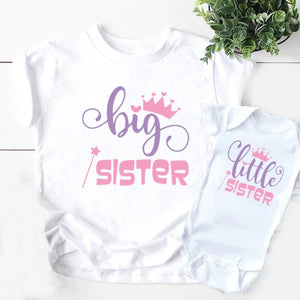 Matching Big Sister Little Sister Girls T shirt & Baby Rompers