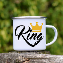 Load image into Gallery viewer, King and Queen Print Enamel Coffee Mugs + style
