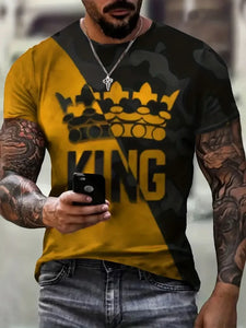 Crown King Pattern T-Shirt Retro Short Sleeved T-Shirts For Men