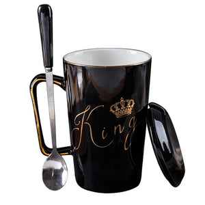 2PCS/SET Couple Cup Ceramic Mug With lid and Spoon