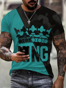 Crown King Pattern T-Shirt Retro Short Sleeved T-Shirts For Men