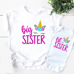 Matching Big Sister Little Sister Girls T shirt & Baby Rompers