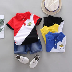 Boys Suit Short Sleeve T-shirt+Denim Shorts Summer Clothing Set