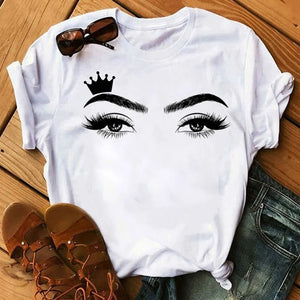 Colorful Eyelashes Crown Print T-shirt