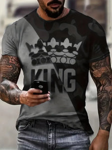 Crown King Pattern T-Shirt Retro Short Sleeved T-Shirts For Men