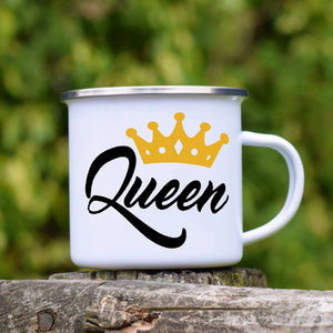 King and Queen Print Enamel Coffee Mugs + style