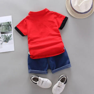 Boys Suit Short Sleeve T-shirt+Denim Shorts Summer Clothing Set