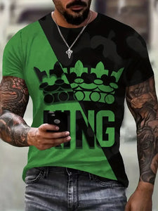 Crown King Pattern T-Shirt Retro Short Sleeved T-Shirts For Men