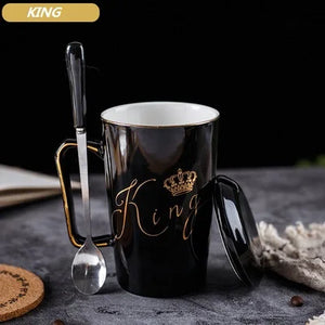 2PCS/SET Couple Cup Ceramic Mug With lid and Spoon