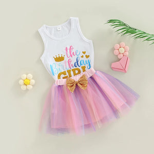 2Pcs Little Girls Birthday Outfit