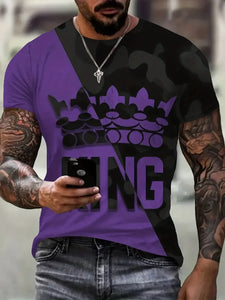 Crown King Pattern T-Shirt Retro Short Sleeved T-Shirts For Men