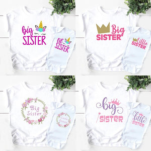 Matching Big Sister Little Sister Girls T shirt & Baby Rompers