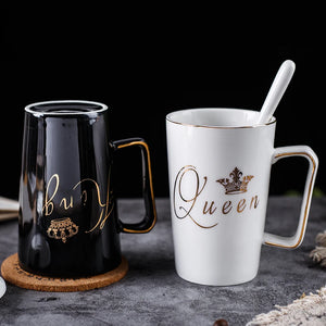 2PCS/SET Couple Cup Ceramic Mug With lid and Spoon