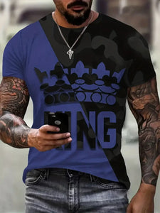 Crown King Pattern T-Shirt Retro Short Sleeved T-Shirts For Men