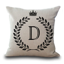 Load image into Gallery viewer, Pillow Cover Cushion with personalized initial and crown detail.
