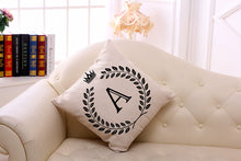 Load image into Gallery viewer, Pillow Cover Cushion with personalized initial and crown detail.
