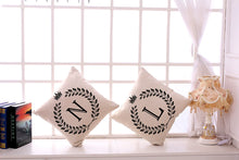 Load image into Gallery viewer, Pillow Cover Cushion with personalized initial and crown detail.
