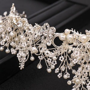 Trendy Handmade Wedding Crown Baroque Rhinestone, Pearl & Crystal Headband