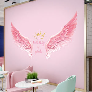 Pink Wing Crown Wall Stickers for Girls Bedroom