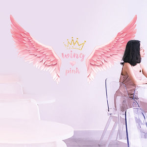 Pink Wing Crown Wall Stickers for Girls Bedroom