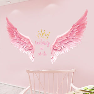 Pink Wing Crown Wall Stickers for Girls Bedroom