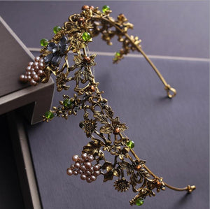 Baroque Vintage Gold Crystal Flowers Beads Tiaras