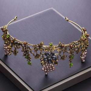 Baroque Vintage Gold Crystal Flowers Beads Tiaras