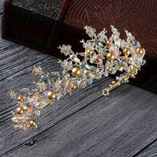 Load image into Gallery viewer, Luxury Pink Gold Pearl Bridal Crown Handmade Tiara + more colors
