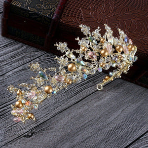 Luxury Pink Gold Pearl Bridal Crown Handmade Tiara + more colors