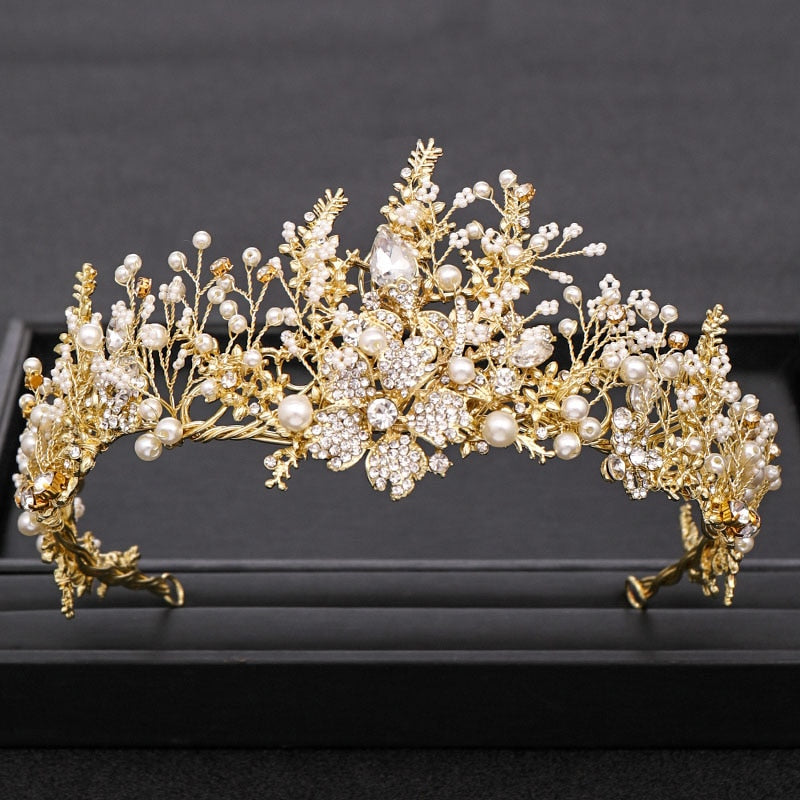 Trendy Handmade Wedding Crown Baroque Rhinestone, Pearl & Crystal Headband