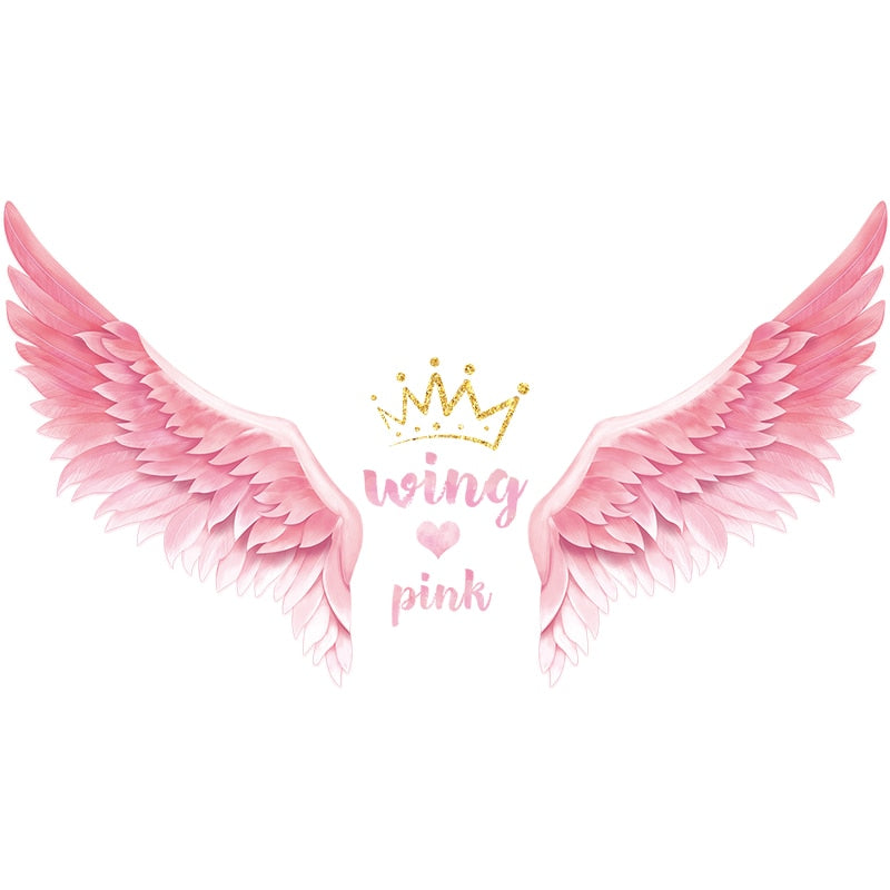 Pink Wing Crown Wall Stickers for Girls Bedroom