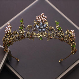 Baroque Vintage Gold Crystal Flowers Beads Tiaras